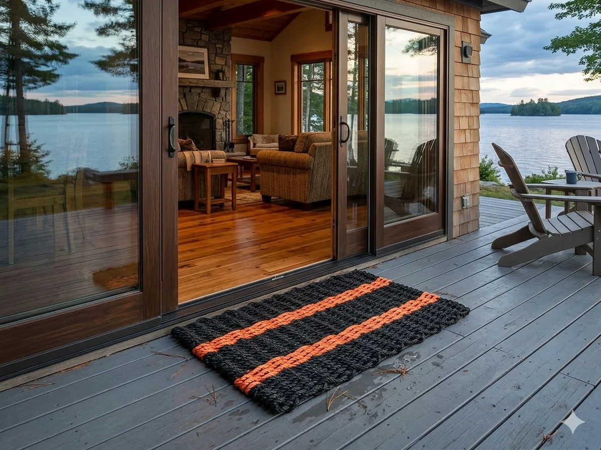 Lobster Rope Doormats of Florida in 3 Black 2 Orange stripes