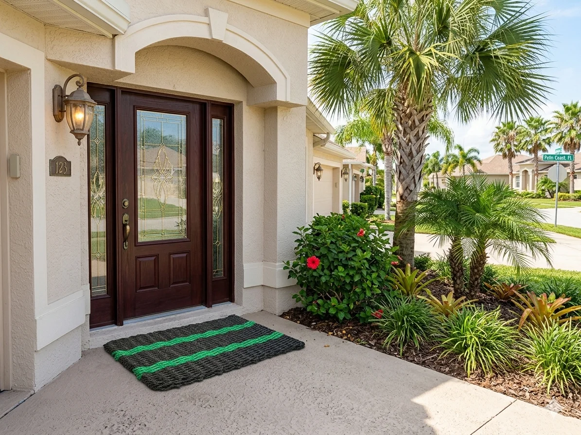 Lobster Rope Doormats of Florida in 3 Black 2 Green stripes