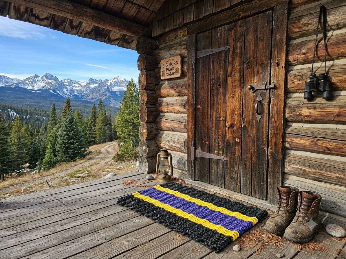 Lobster Rope Doormats of Florida 2 Black 2 Yellow 1 Purple stripes