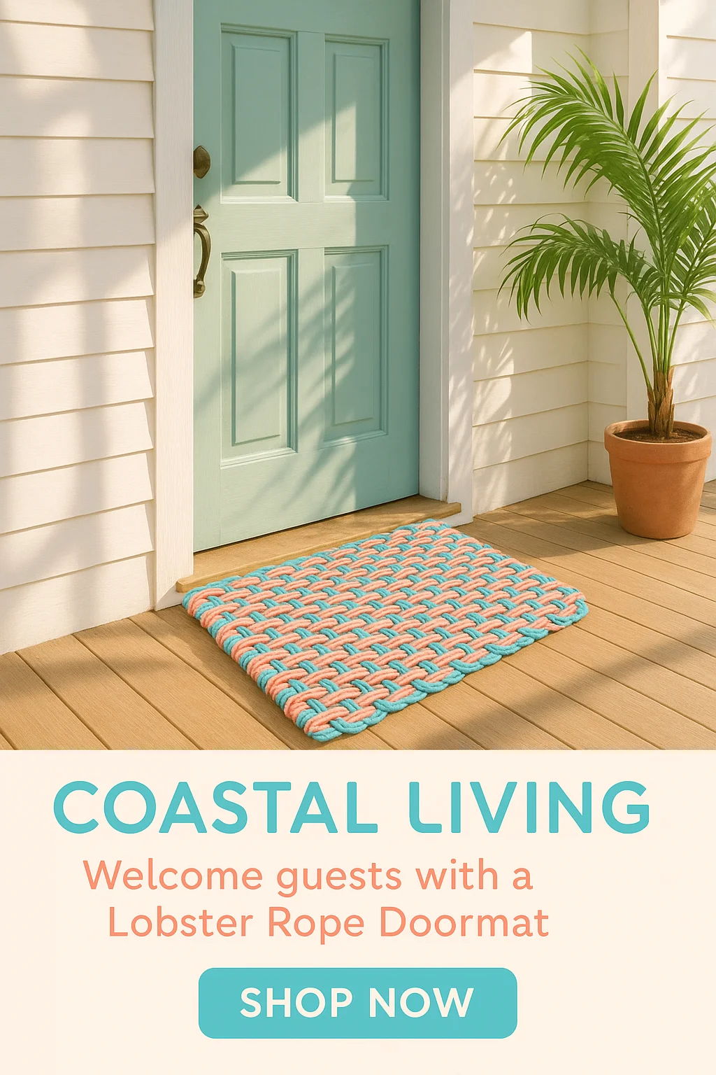 Lobster Rope Doormats of Florida in Teal-Seafoam-Orange