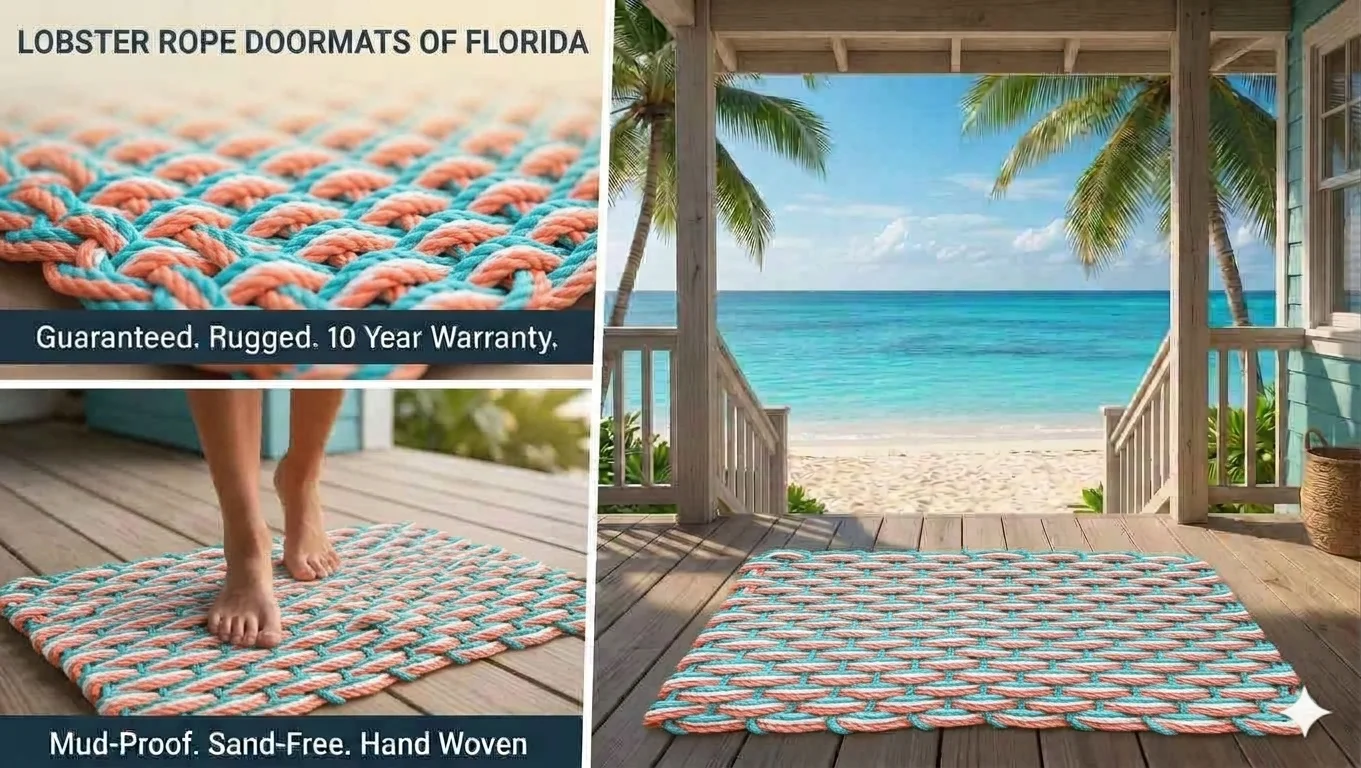 Lobster Rope Doormats of Florida in Teal-Seafoam-Orange