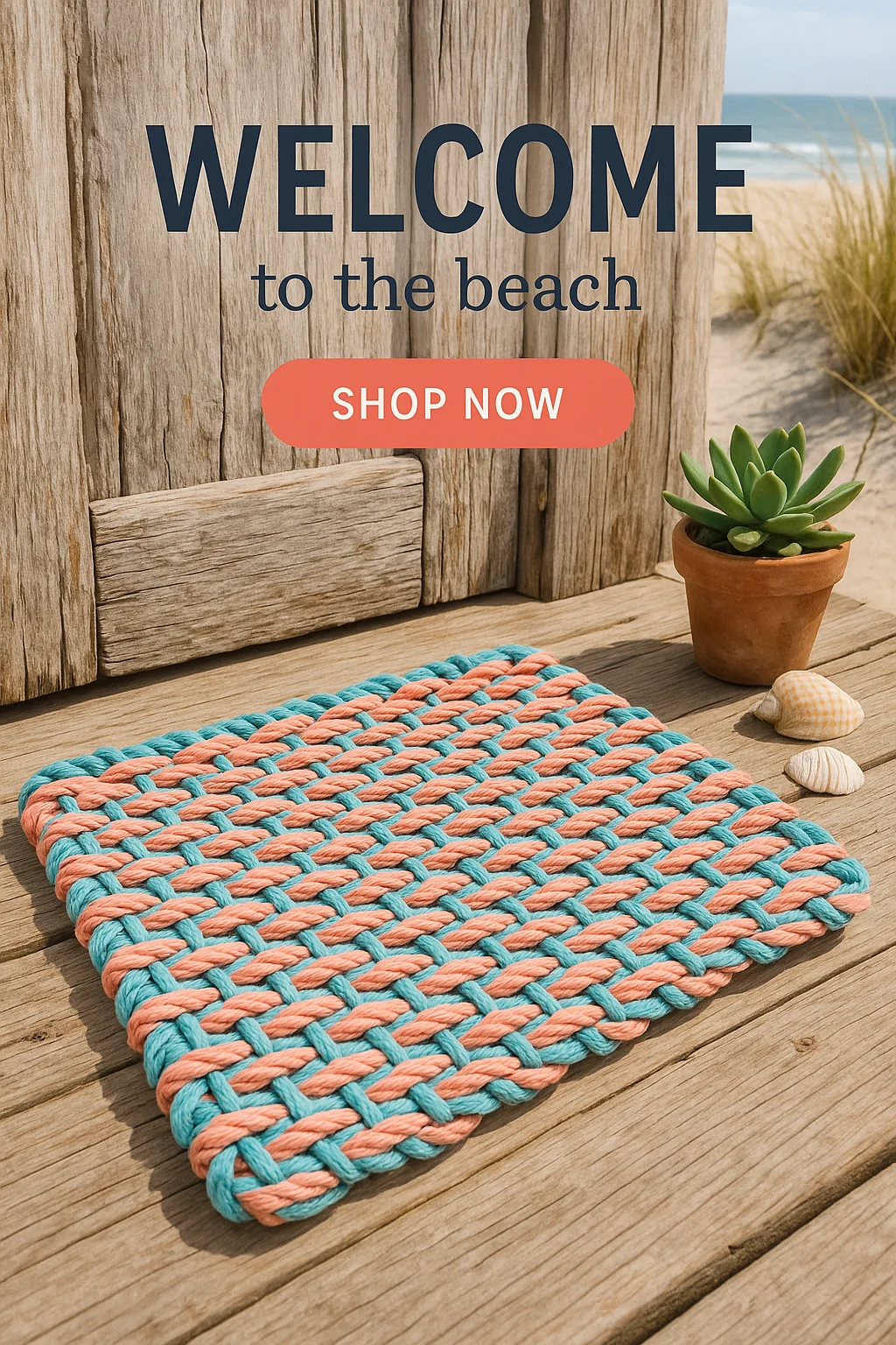Lobster Rope Doormats of Florida in Teal-Seafoam-Orange