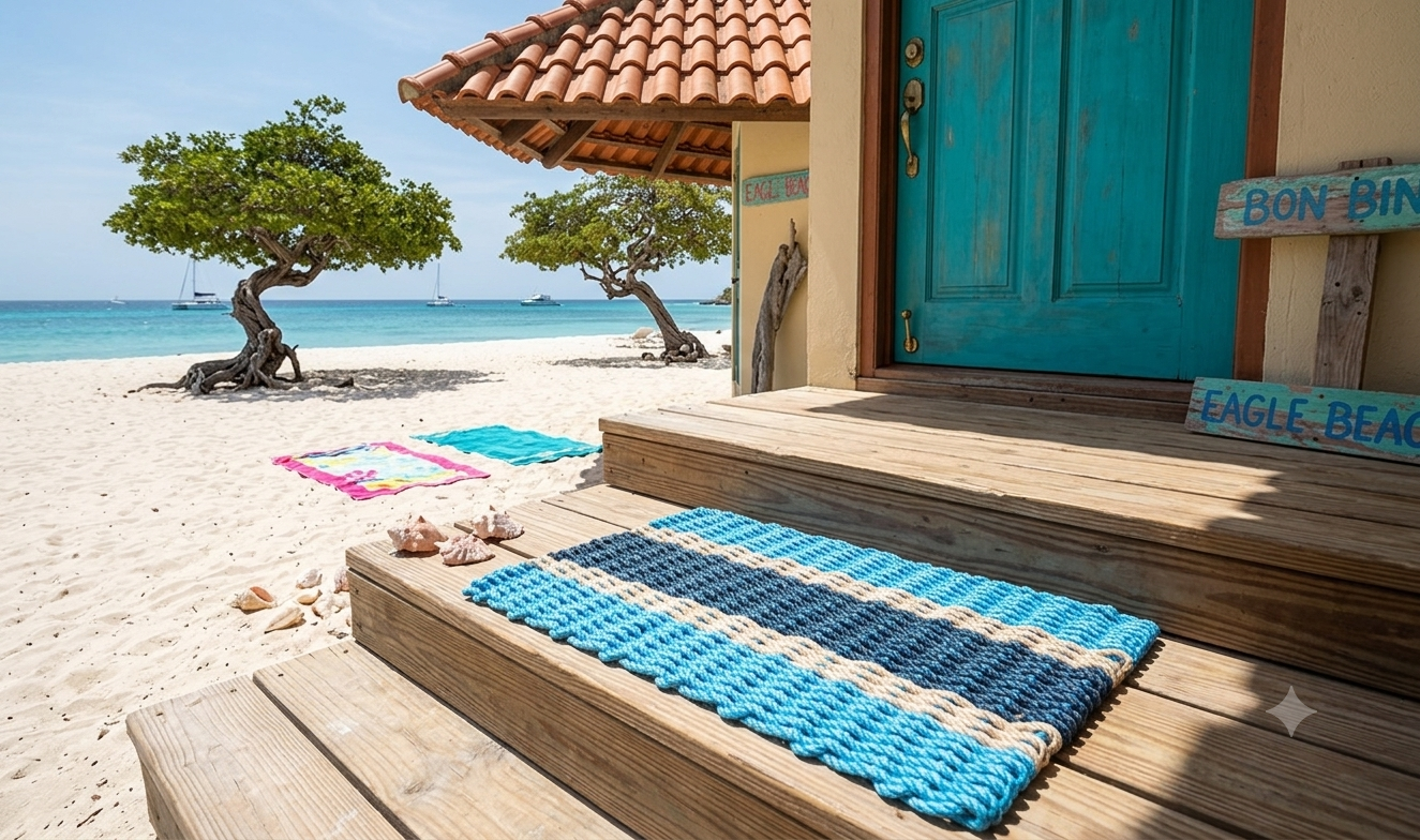 Lobster Rope Doormats of Florida in 2 Light Blue-2 Light Tan-1 Navy