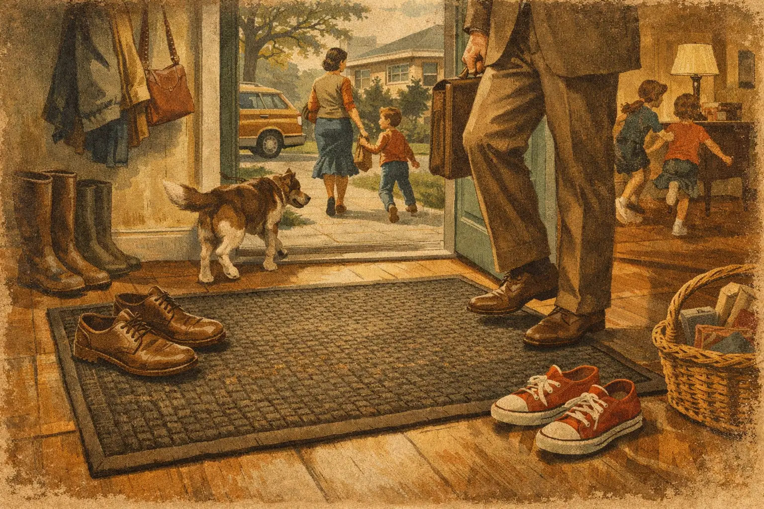 Handwoven lobster rope doormat for a busy home entryway