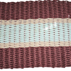 2 Burgundy 2 Light Tan 1 Seafoam striped handwoven lobster rope doormat