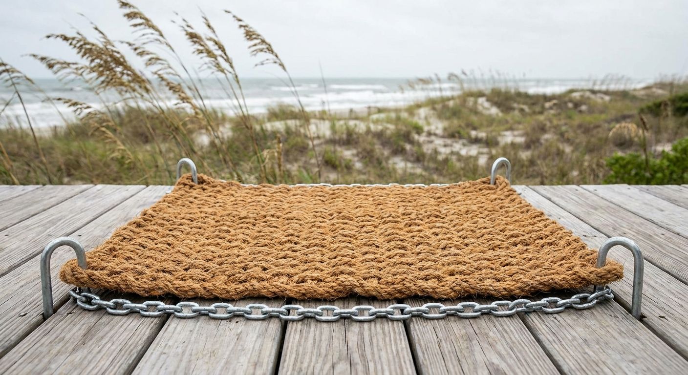 How to anchor an outdoor rope mat in high wind areas