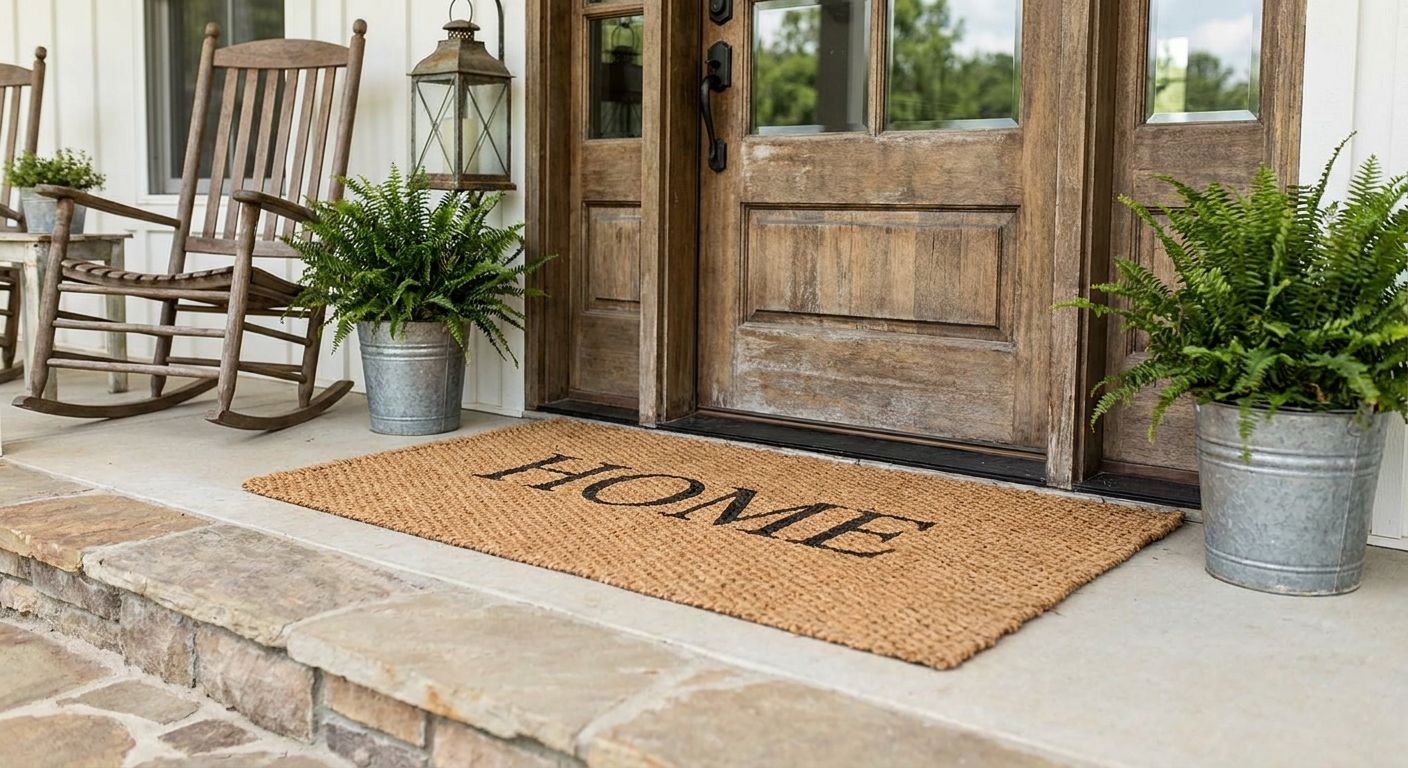 Outdoor entryway mats for farmhouse style porches