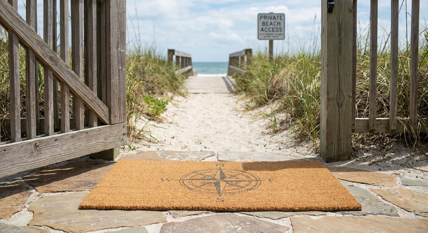 Outdoor entryway mats for gated beach communities