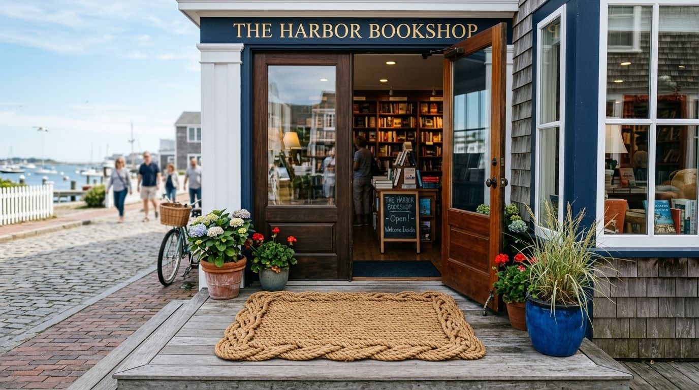 Rope doormats for coastal bookstore entrances