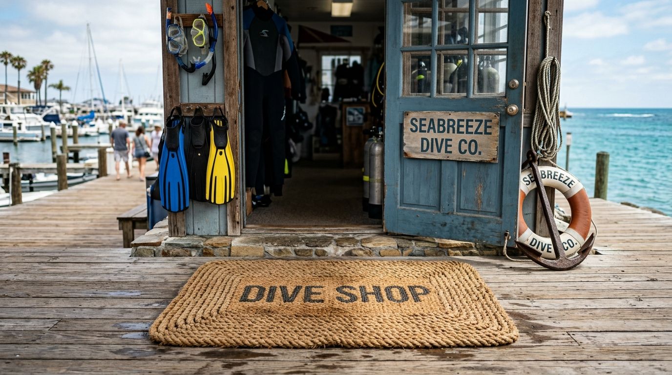 Rope doormats for coastal dive shops